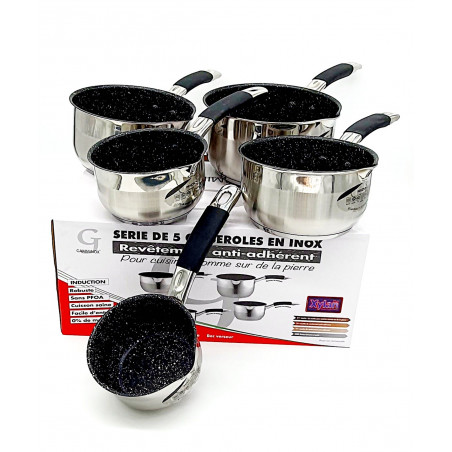 Lot Casseroles Klaus Inox 12 14 16 18 et 20 cm revêtement pierre