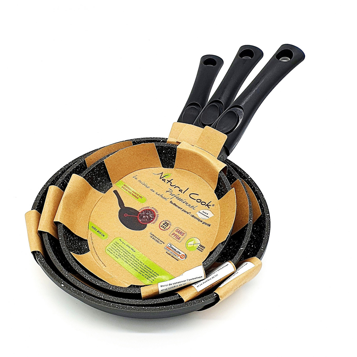 Lot de 3 poêles Natural Cook Néo 20 24 et 28 cm collection 2022