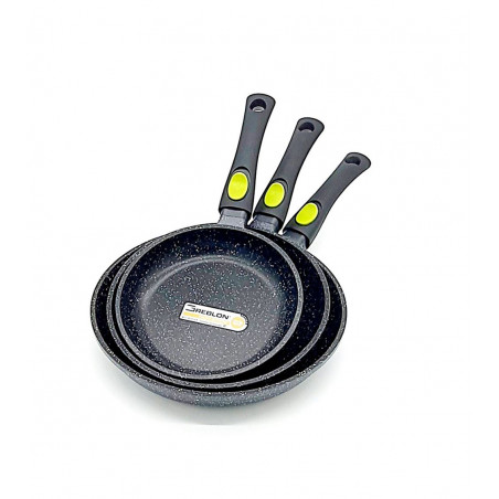 SET 3 POELES 20,24,28 cm + 2 CASSEROLES 18,20 cm FAÇON PIERRE EXTERIEUR NOIR