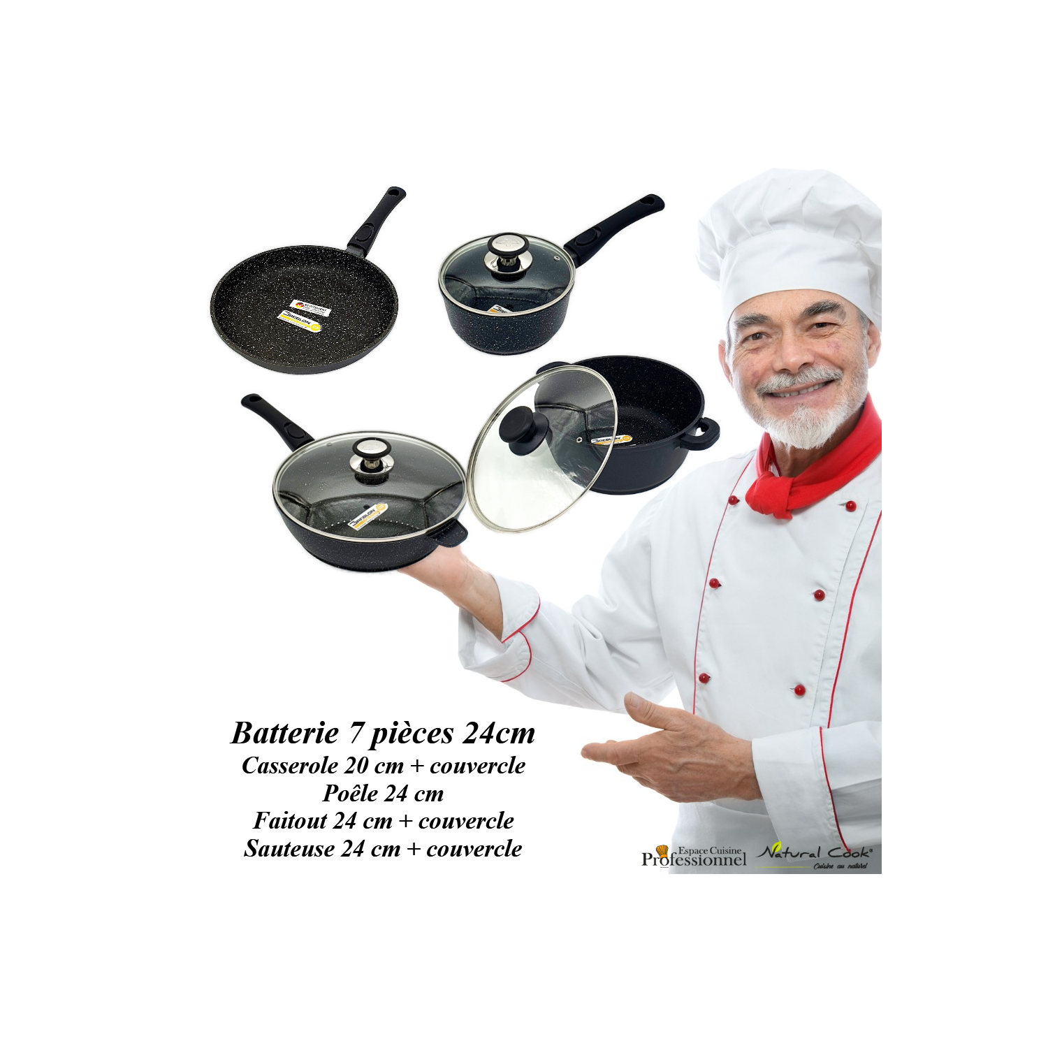 Poêle 24 - Faitout 24 - Sauteuse 24 - Casserole 20 cm Espace Cuisine Pro