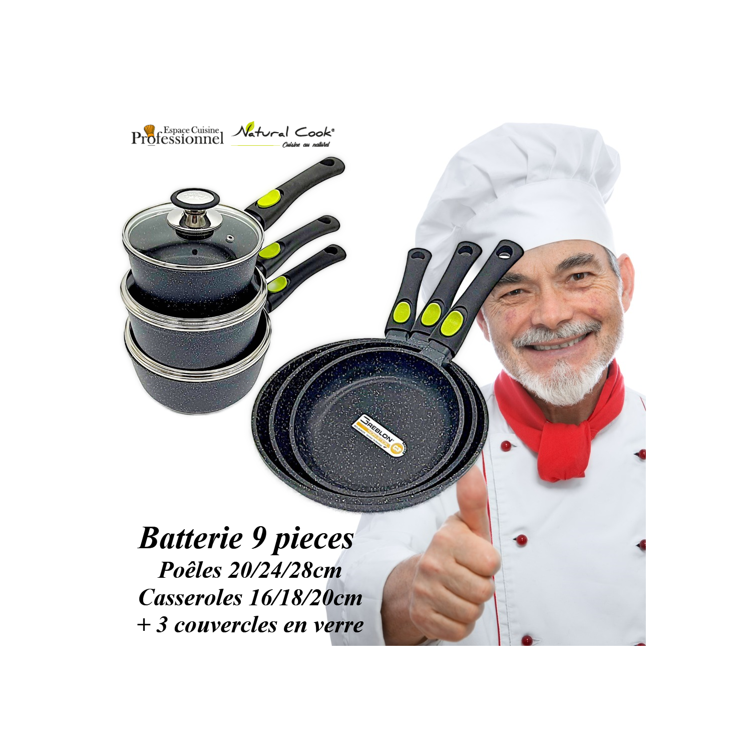 Batterie de cuisine - lot de casserole induction - set casserole et poele  tous feux - set de cuisine