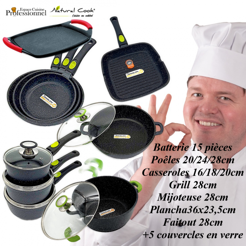 3 Casseroles-3 Poêles-Faitout 28cm-Grill 28 cm Mijoteuse 28cm