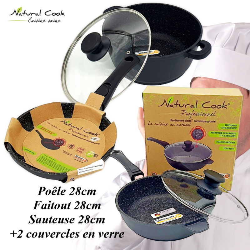 Lot Faitout poêle sauteuse 28 cm Natural Cook Lot Faitout poêle sauteuse 28 cm Natural Cook