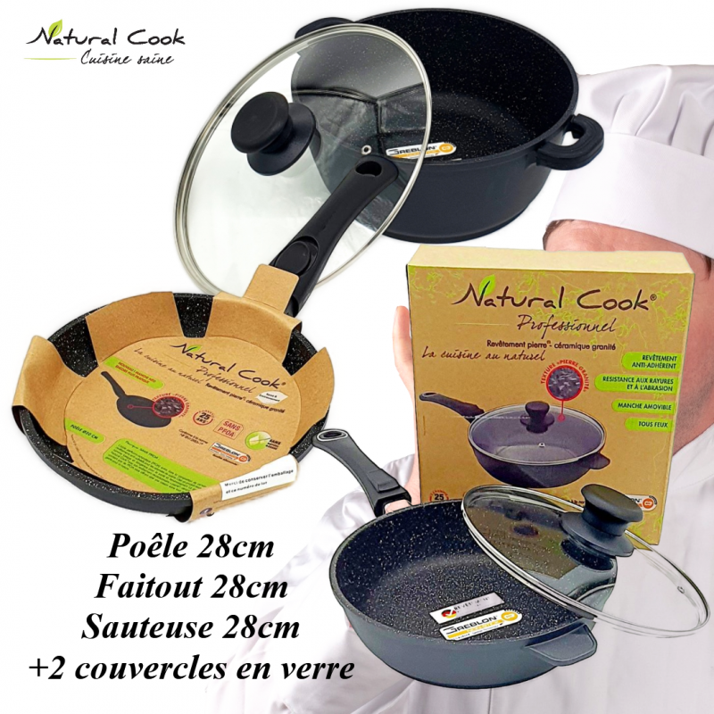 Lot Faitout poêle sauteuse 28 cm Natural Cook