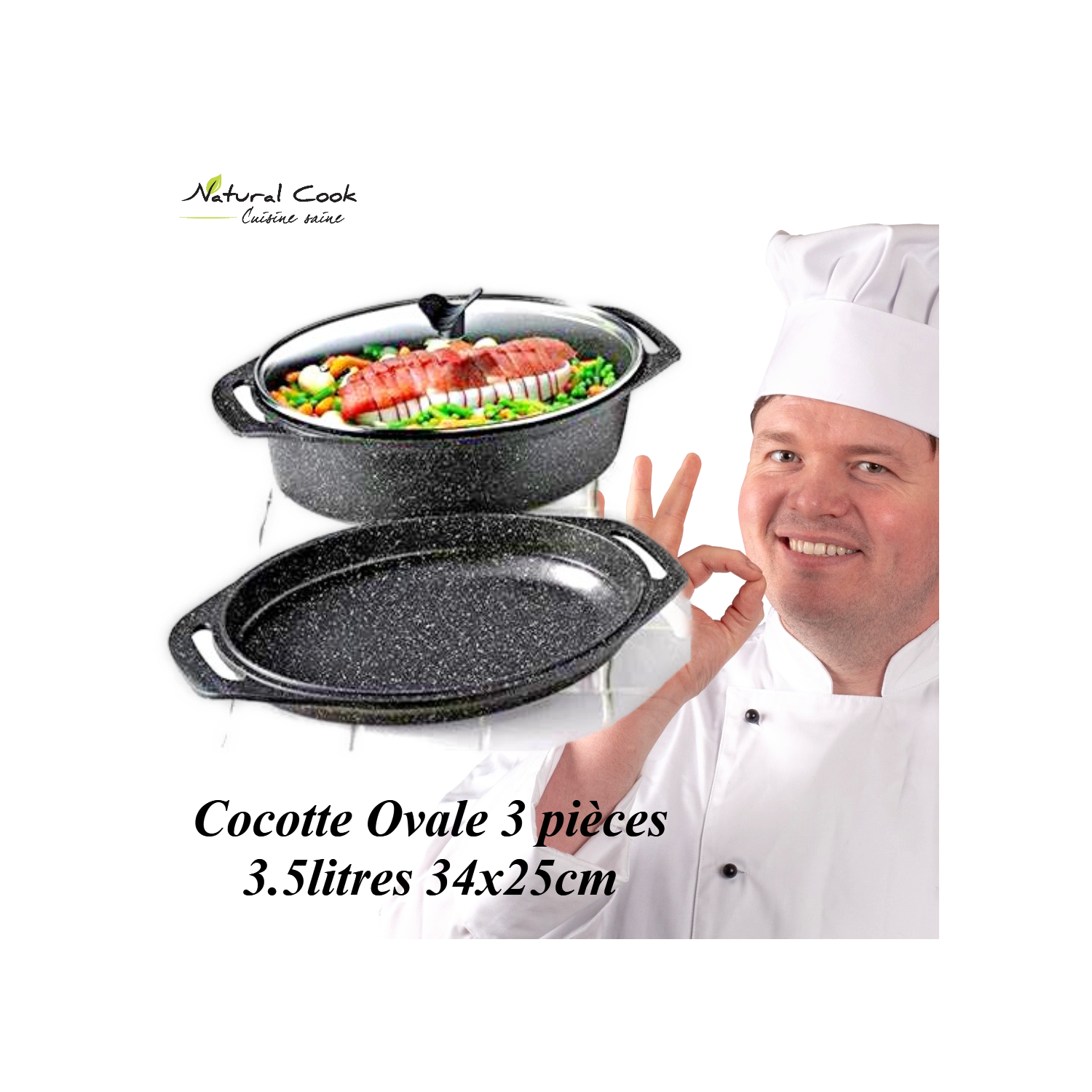 Cocotte 3 pièces ovale 3 pièces 3.5 litres Espace Cuisine Professionnel