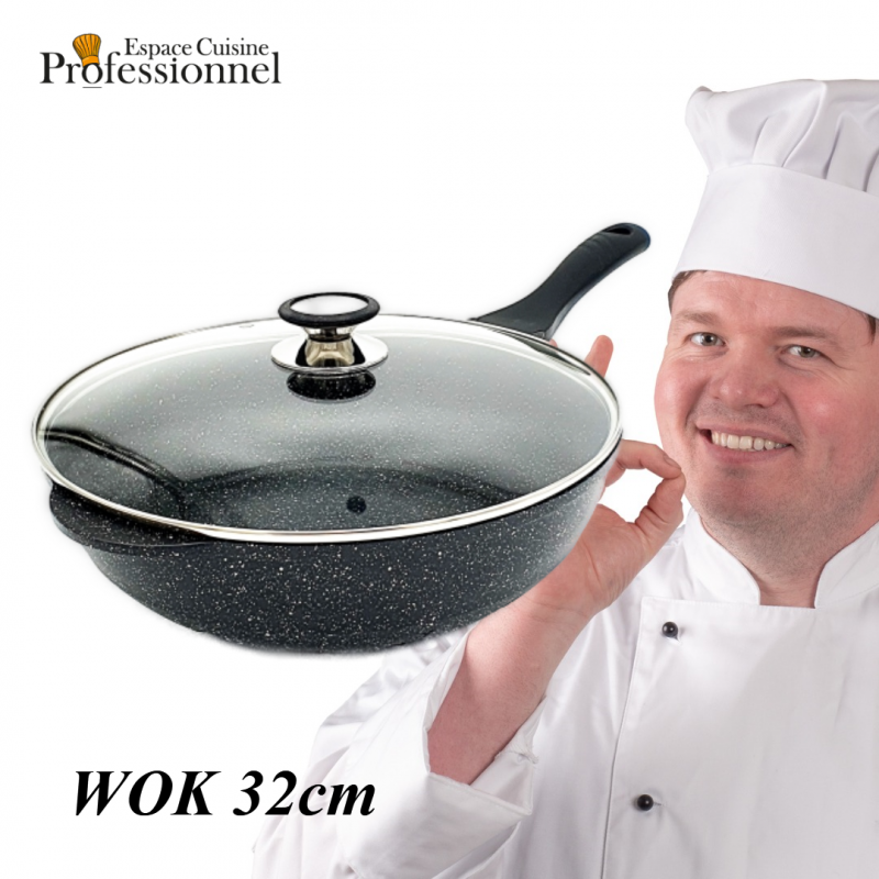 Wok induction 32 cm en acier queue fer et bois cirée origine France  garantie - Tom Press