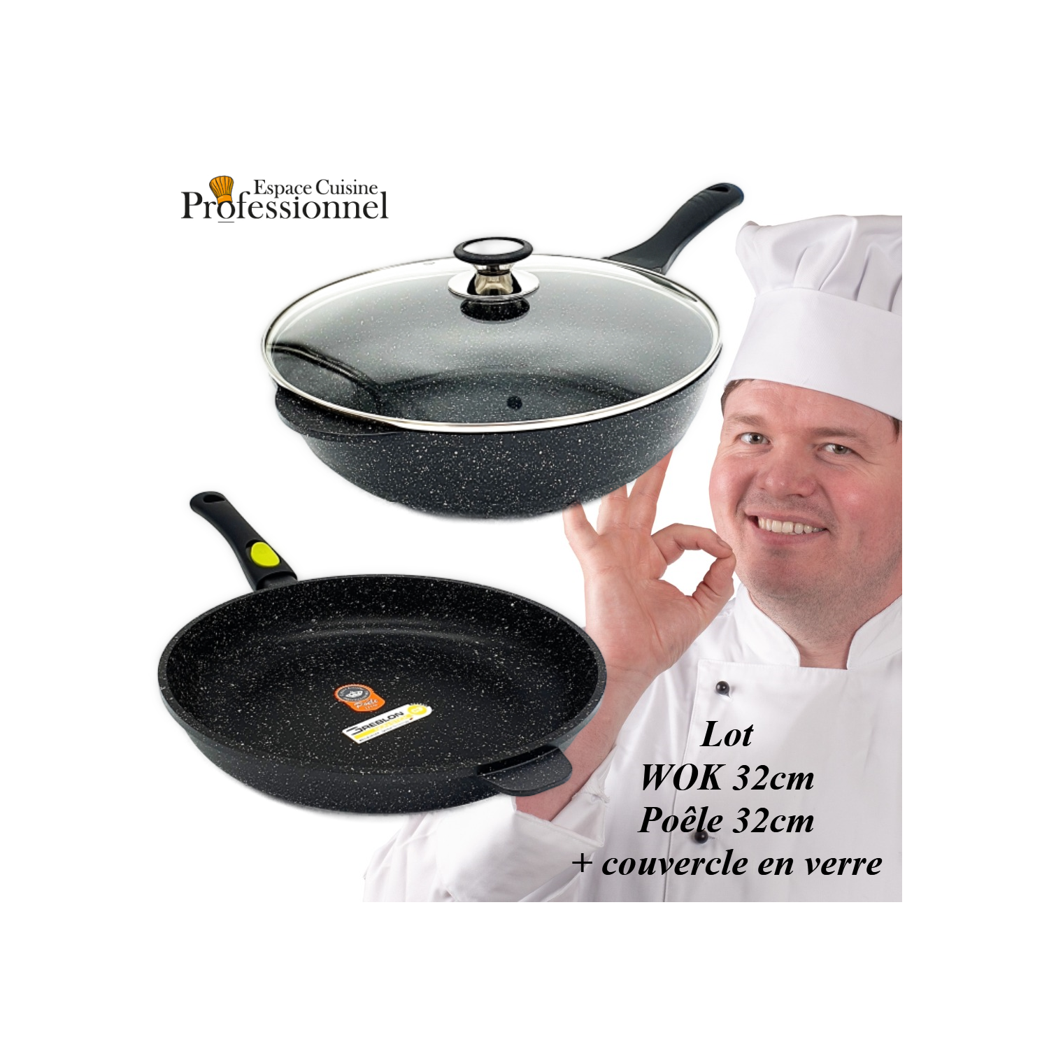 Wok 32cm Poêle 32cm Espace Cuisine Professionnel