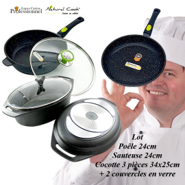 Lot: Poêle 24/Sauteuse 24/ Cocotte 3 pièces 34x25cm Espace Cuisine Professionnel