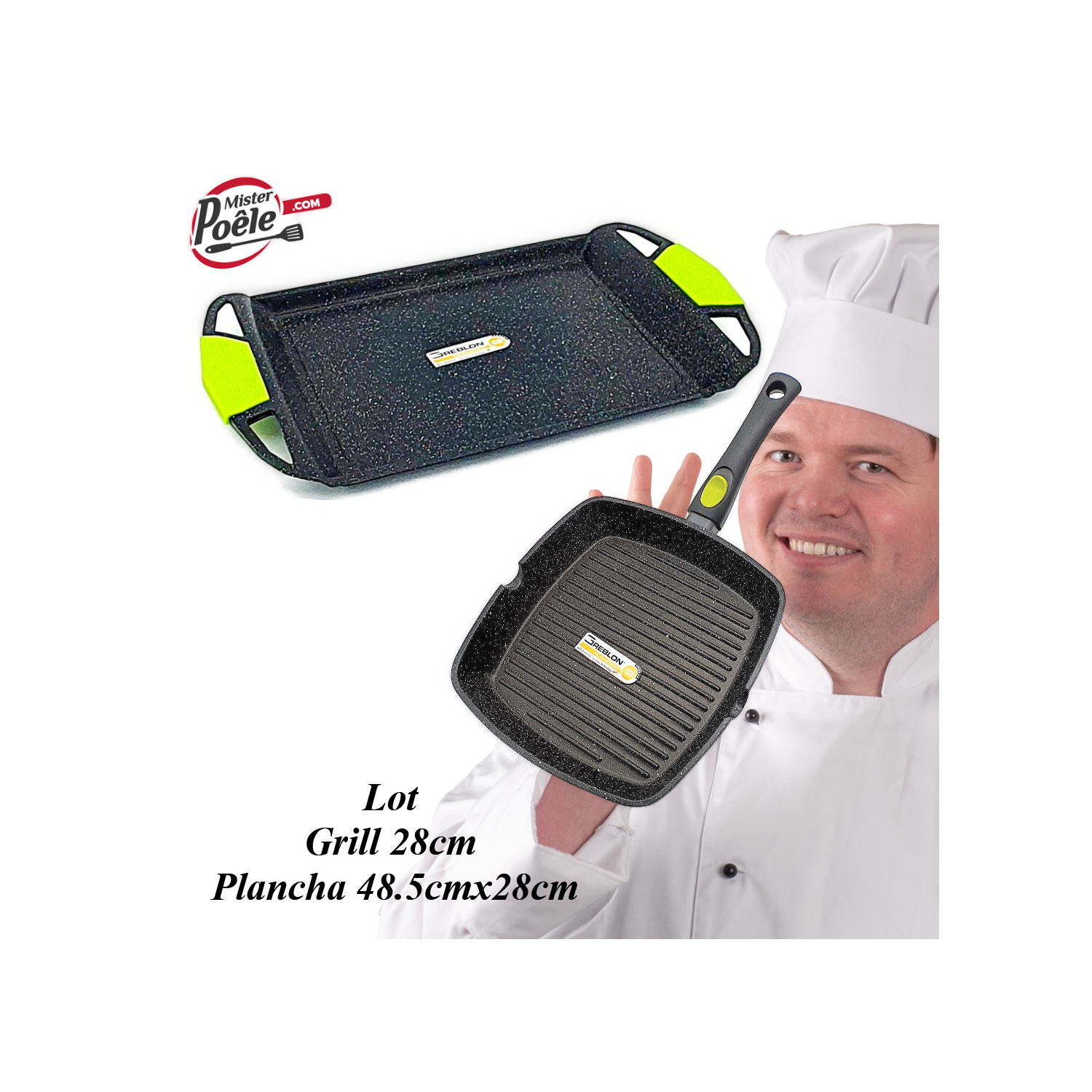 Grill 28cm Plancha 48.5cmx28cm Espace Cuisine Professionnel