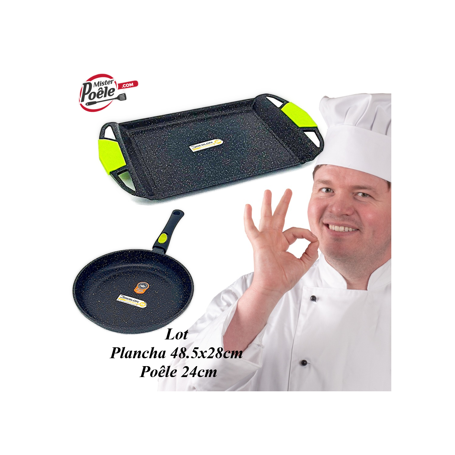 Lot: Poêle 24cm / Plancha 48.5cmx28cm Espace Cuisine Professionnel