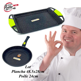 Lot: Poêle 24cm / Plancha 48.5cmx28cm Espace Cuisine Professionnel