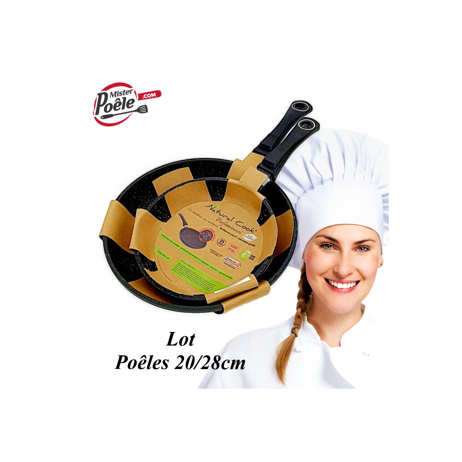 Lot: Poêles 20/28cm Natural Cook Professionnel