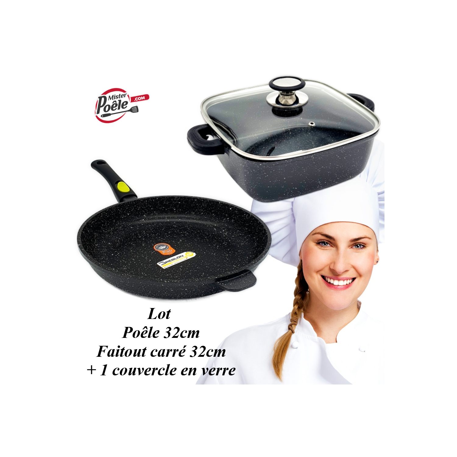 Faitout carré 32 cm et poêle 32 cm Espace Cuisine Professionnel