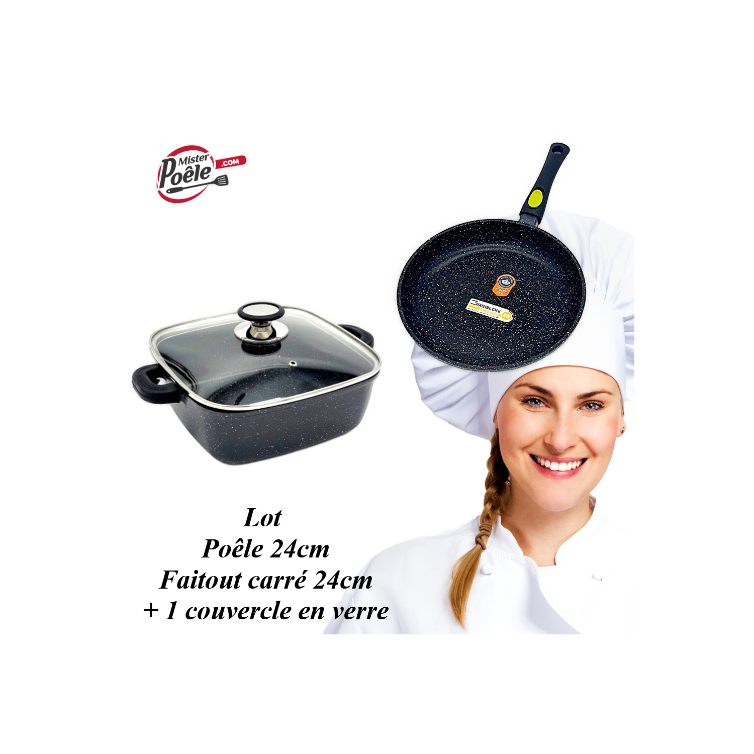 Faitout carré 24cm et poêle 24cm Espace Cuisine Professionnel