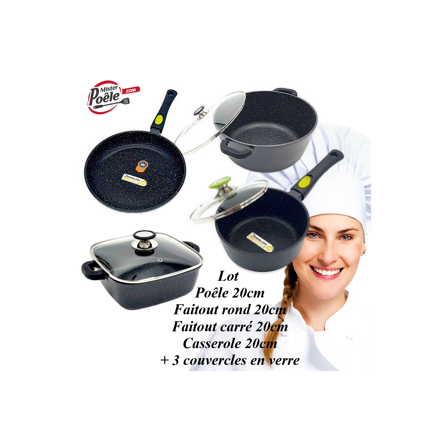 Poêle 20cm Faitout 20cm Casserole 20cm Plat carré 20cm  Espace Cuisine Professionnel