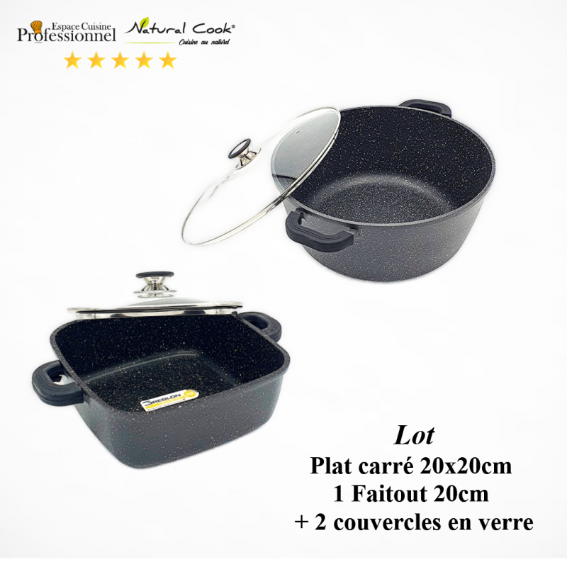 Lot: Faitout rond 20cm / Plat carré 20cm Espace Cuisine Professionnel