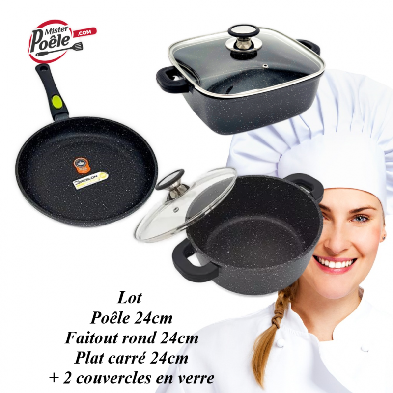 Lot: Poêle 24cm Faitout rond 24cm / Plat carré 24cm  Espace Cuisine Professionnel