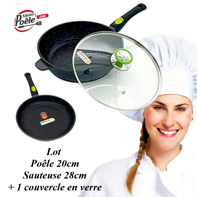 Lot: Poêle 28cm Sauteuse 28cm Faitout 28cm Grill 28cm Espace