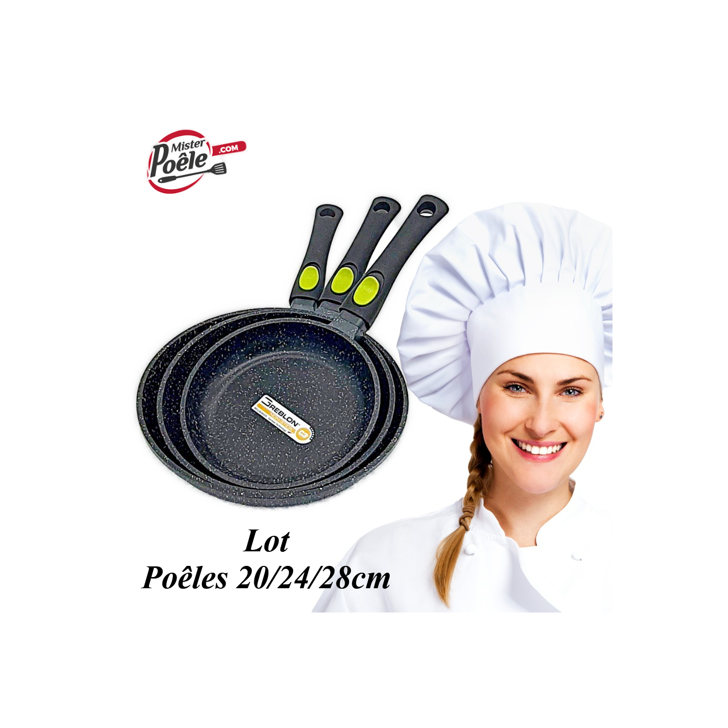 Lot: Poêles 20/24/28cm Espace Cuisine Professionnel