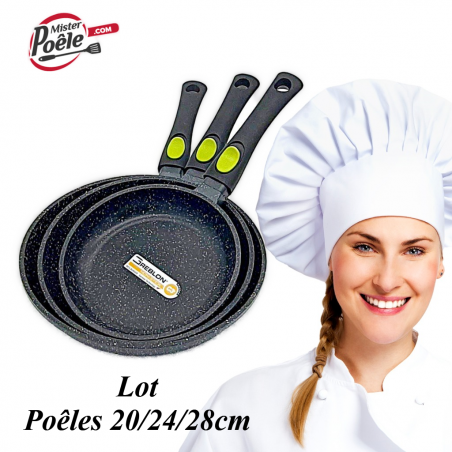 Lot: Poêles 20/24/28cm Espace Cuisine Professionnel