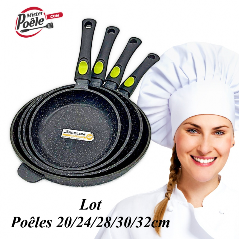 Lot: Poêles 24-28-30-32cm Espace Cuisine Professionnel