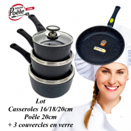 Lot: Casseroles 16/18/20cm - Poêle 20cm Espace Cuisine Professionnel