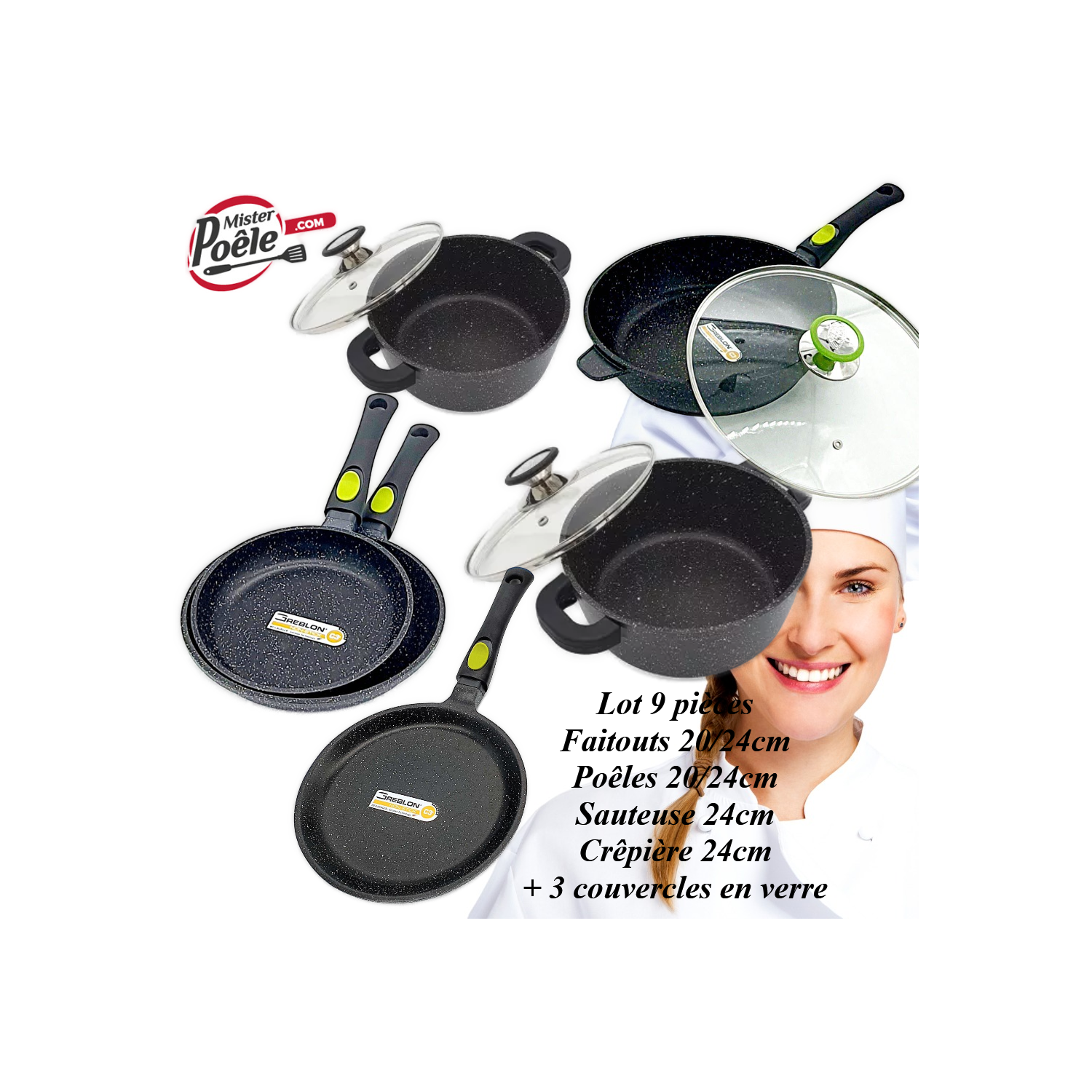 Lot: Faitouts 20/24cm - Poêles 20/24cm - Sauteuse 24cm Crêpière 24cm ESP