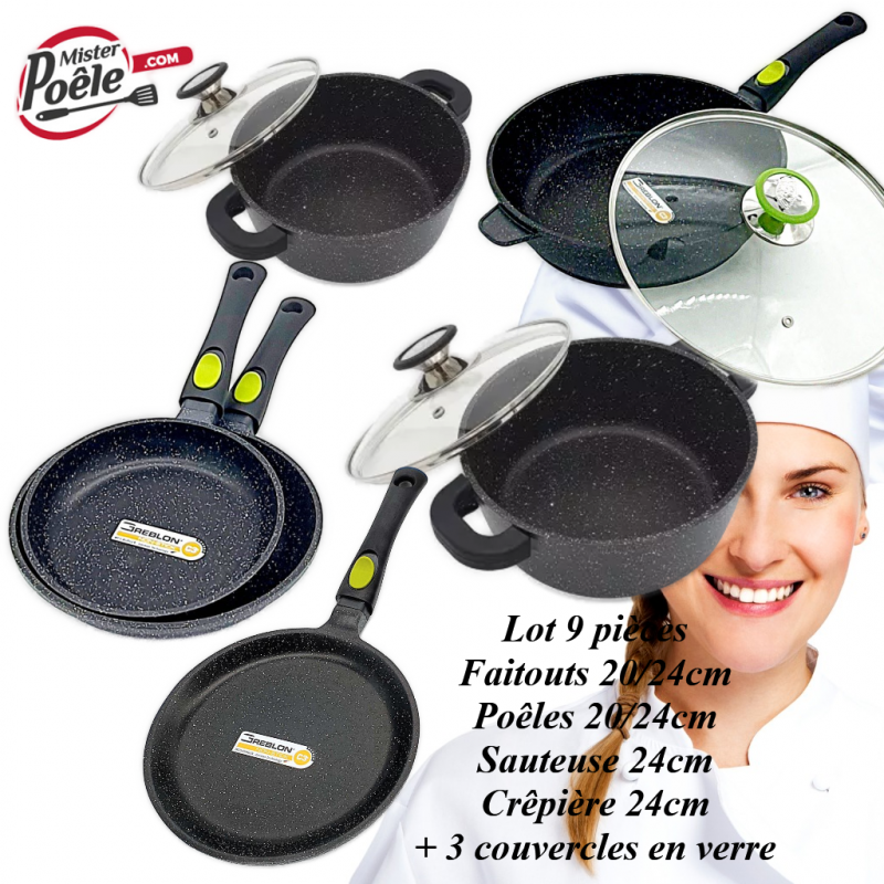 Lot Poêle 24cm Sauteuse 24cm Faitout 24cm Grill 24cm Espace