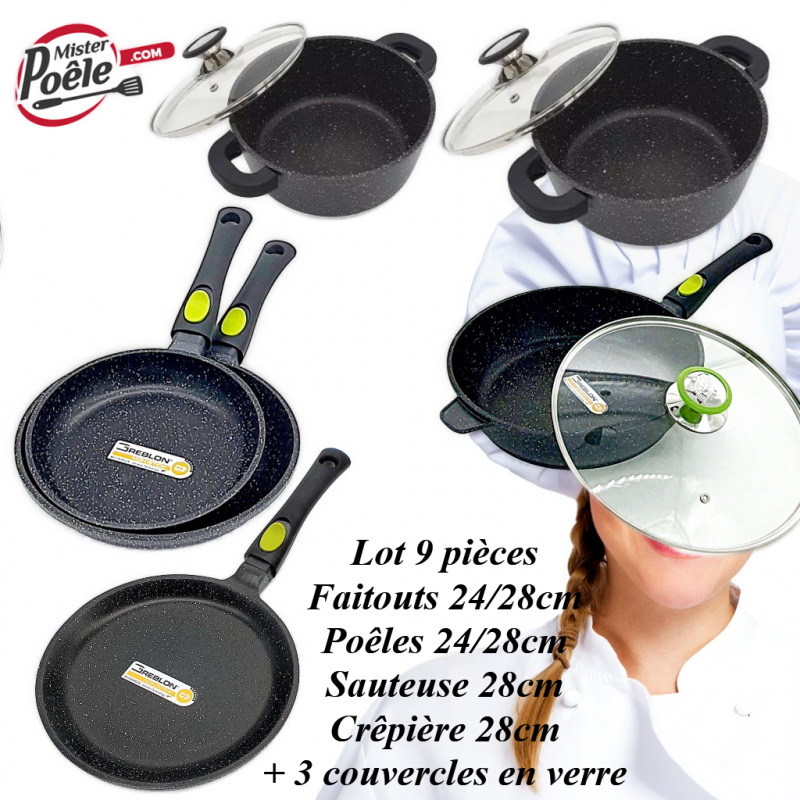 Lot: Faitouts 24/28cm - Poêles 24/28cm - Sauteuse 28cm Crêpière 28cm ESP