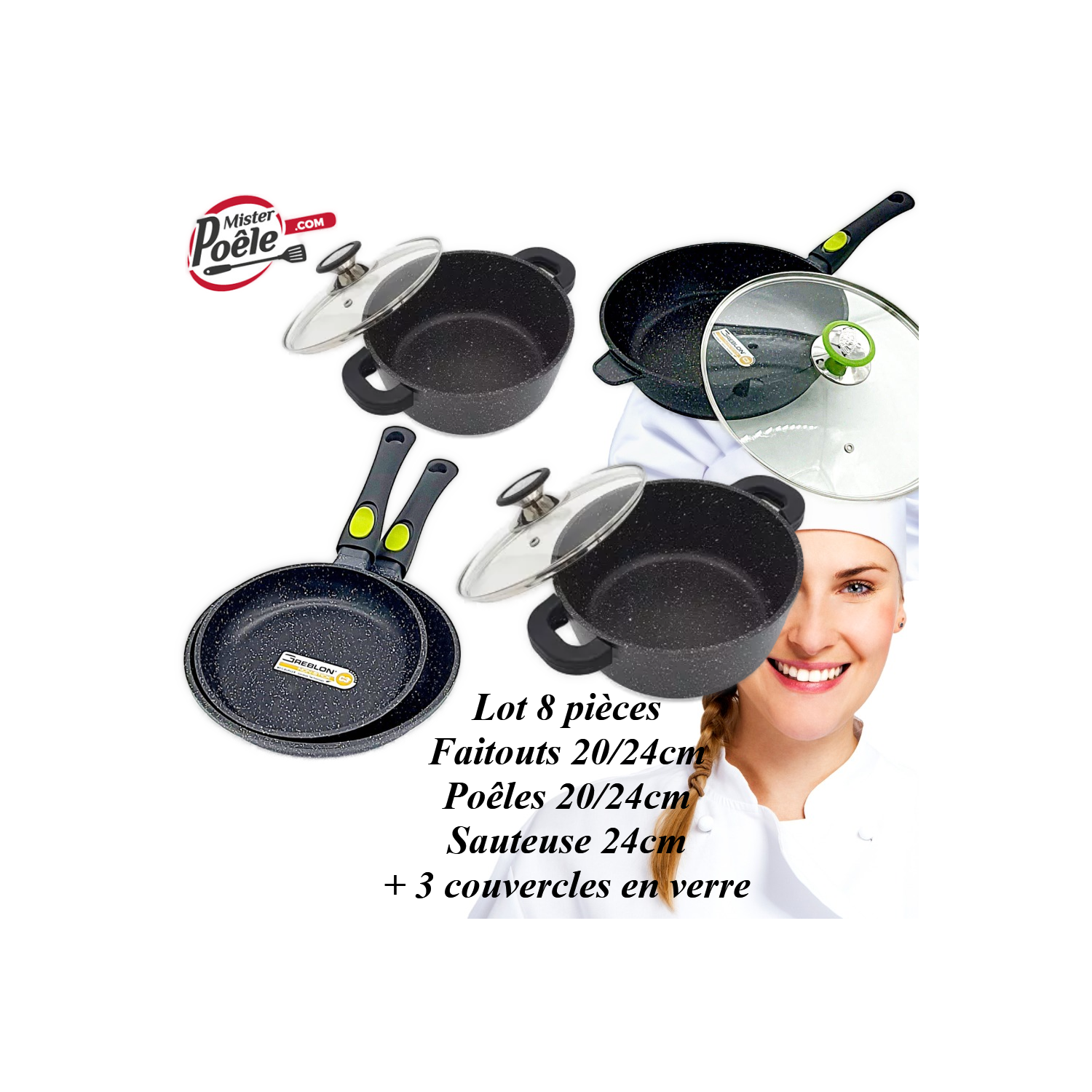 Lot: Faitouts 20/24cm - Poêles 20/24cm - Sauteuse 24cm ESP