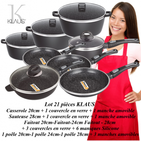 Lot: Poêles 20-24-28cm-Casserole 20cm-Sauteuse 24cm-Grill 24cm-Faitouts  20-24-28cm - Klaus