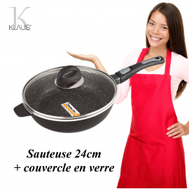 Granit PRO Sauteuse Fonte Aluminium Aspect Pierre Manche amovible Induction  D28