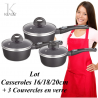 Lot 3 casseroles Klaus + 3 couvercles en verre