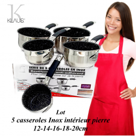 Lot Casseroles Klaus Inox 12 14 16 18 et 20 cm revêtement pierre