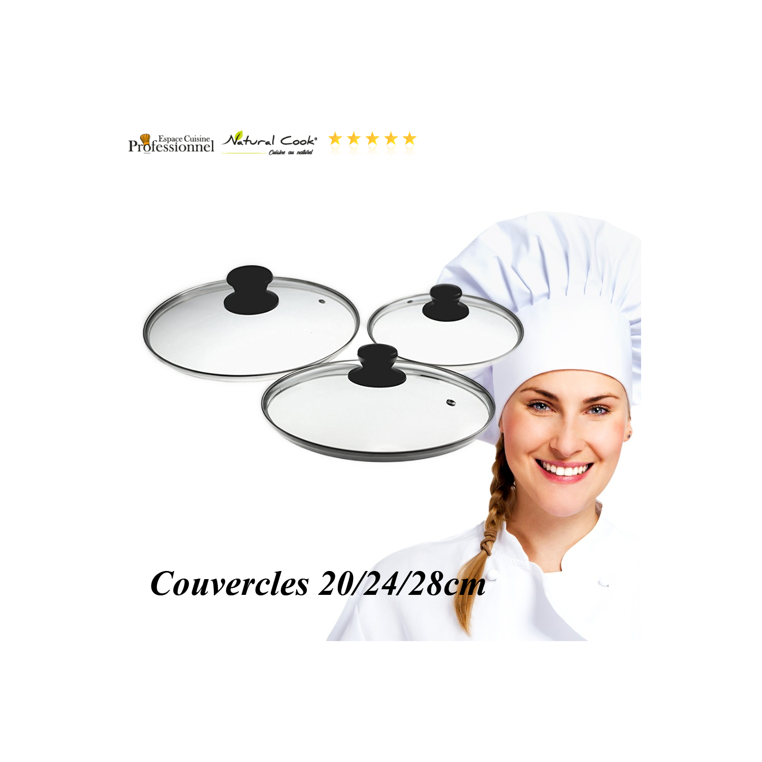 3 Couvercles Espace Cuisine 202428cm Professionnel Natural Cook, Klaus