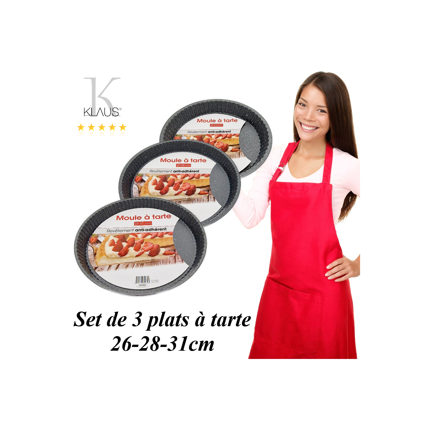 Lot 3 plats à tarte Klaus 26-28-31cm