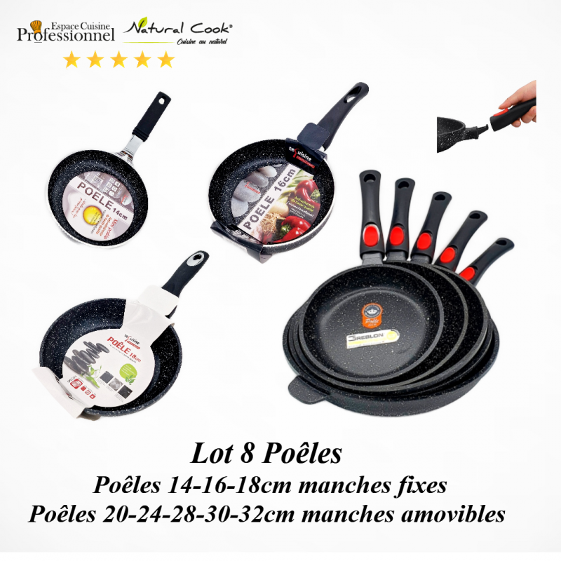 Lot 8 poêles 14/16/18/20/24/28/30/32cm Espace Cuisine Pro