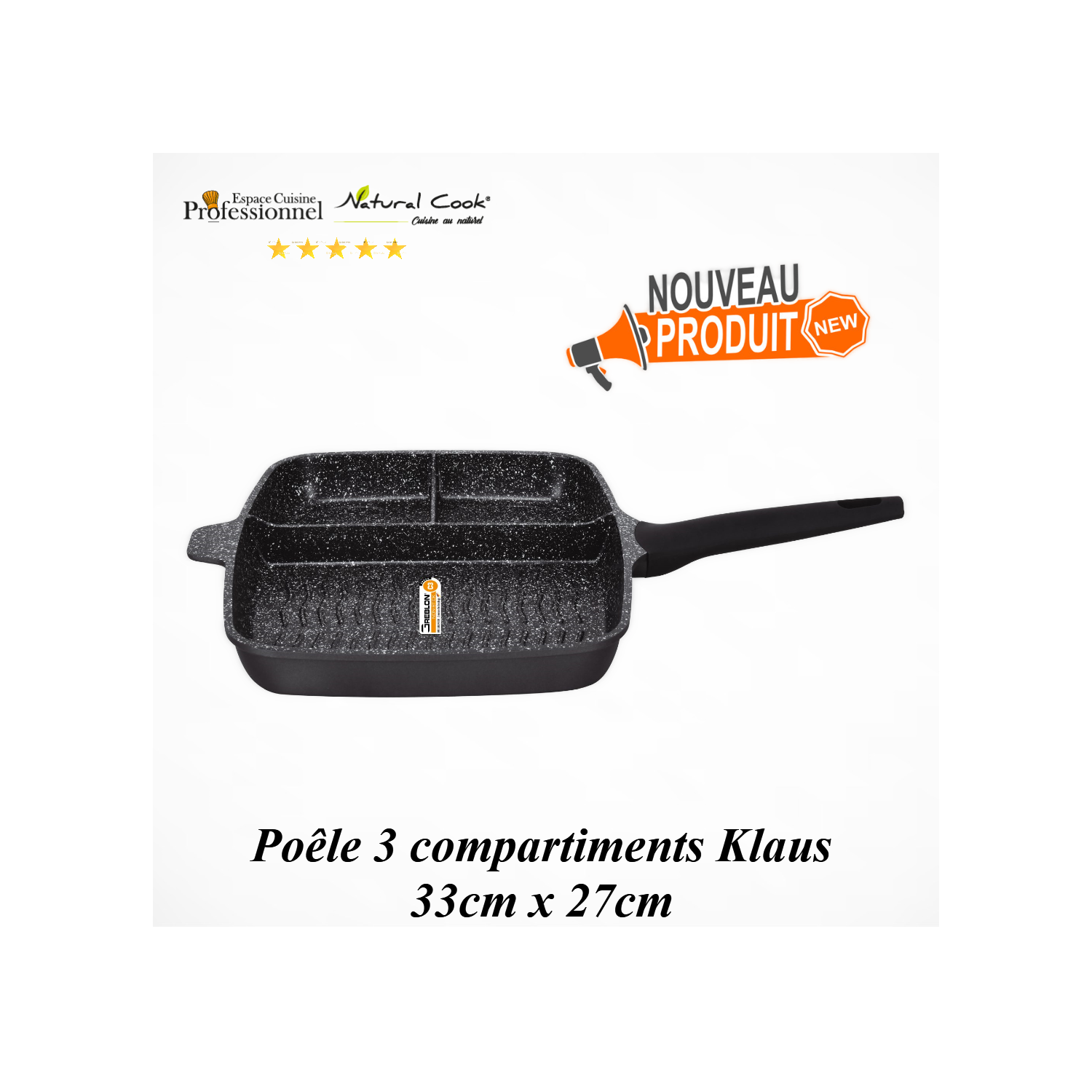 Poêle Grill 3 compartiments 33x27cm Klaus