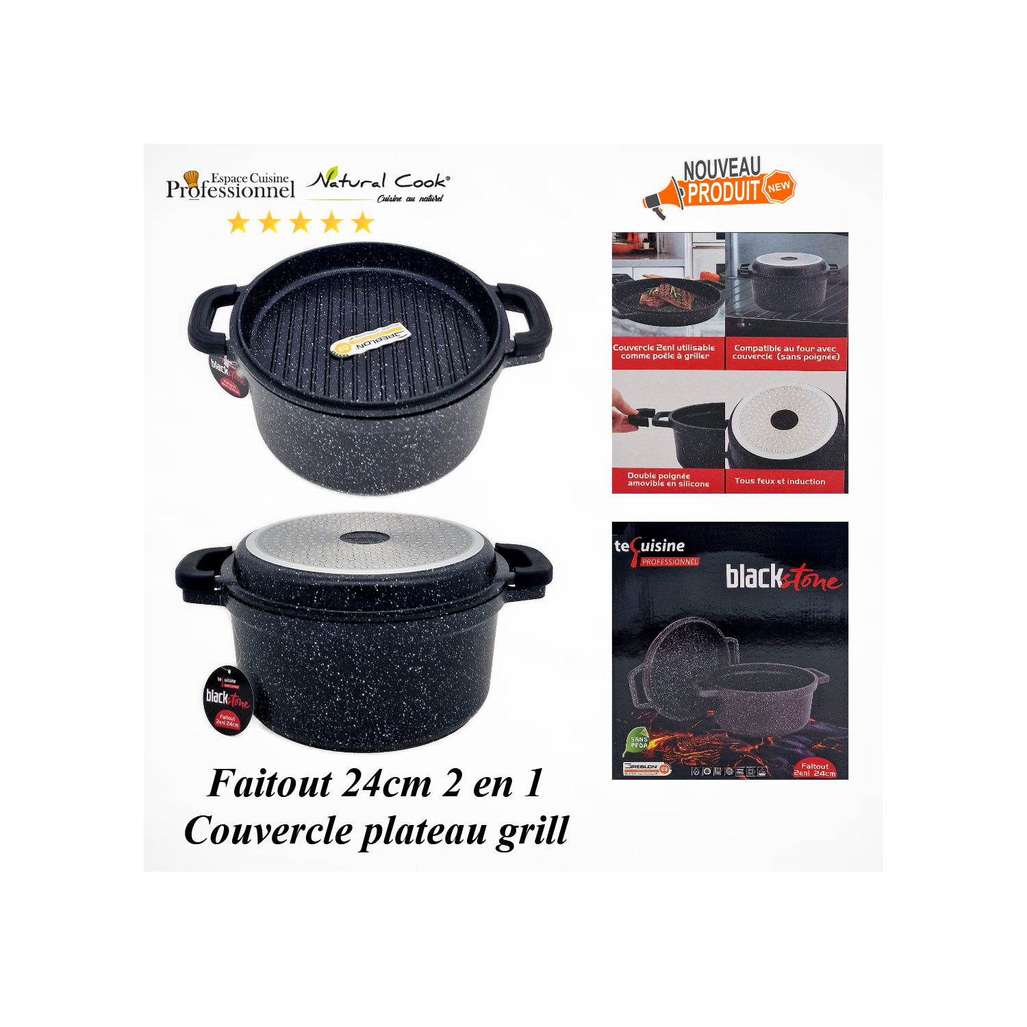 Faitout 24cm 2 en 1 - 3,5 litres - Espace Cuisine Professionnel