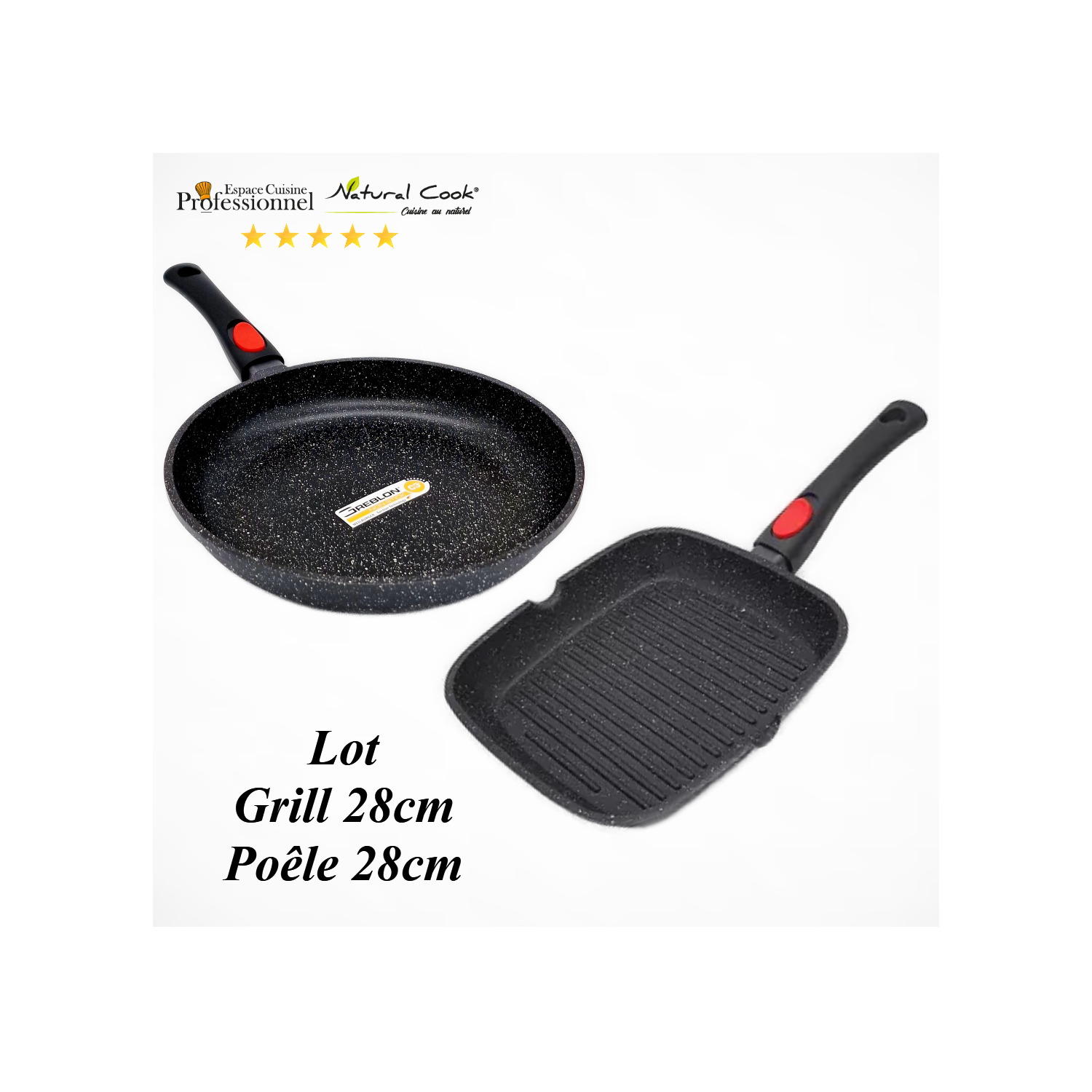 Lot Poêle 28cm - Grill 28cm - Espace Cuisine Professionnel