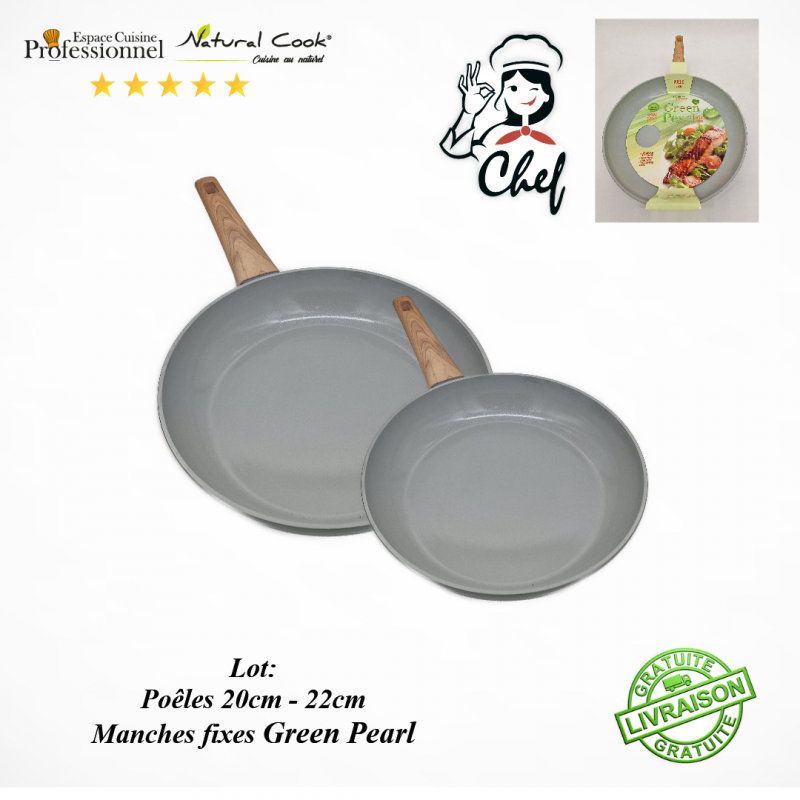 Poêles 20cm - 22cm manches fixes céramique GREEN PEARL