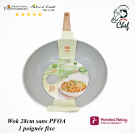 Wok 28cm manche fixe céramique GREEN PEARL