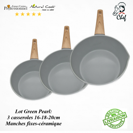 Casseroles 16-18-20cm manches fixes céramique GREEN PEARL