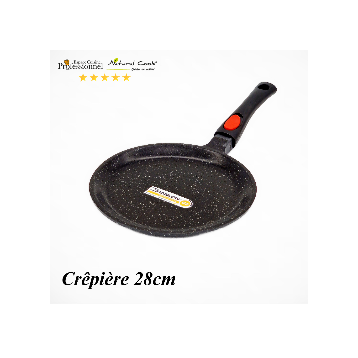 crêpière 28 cm revêtement pierre manche amovible