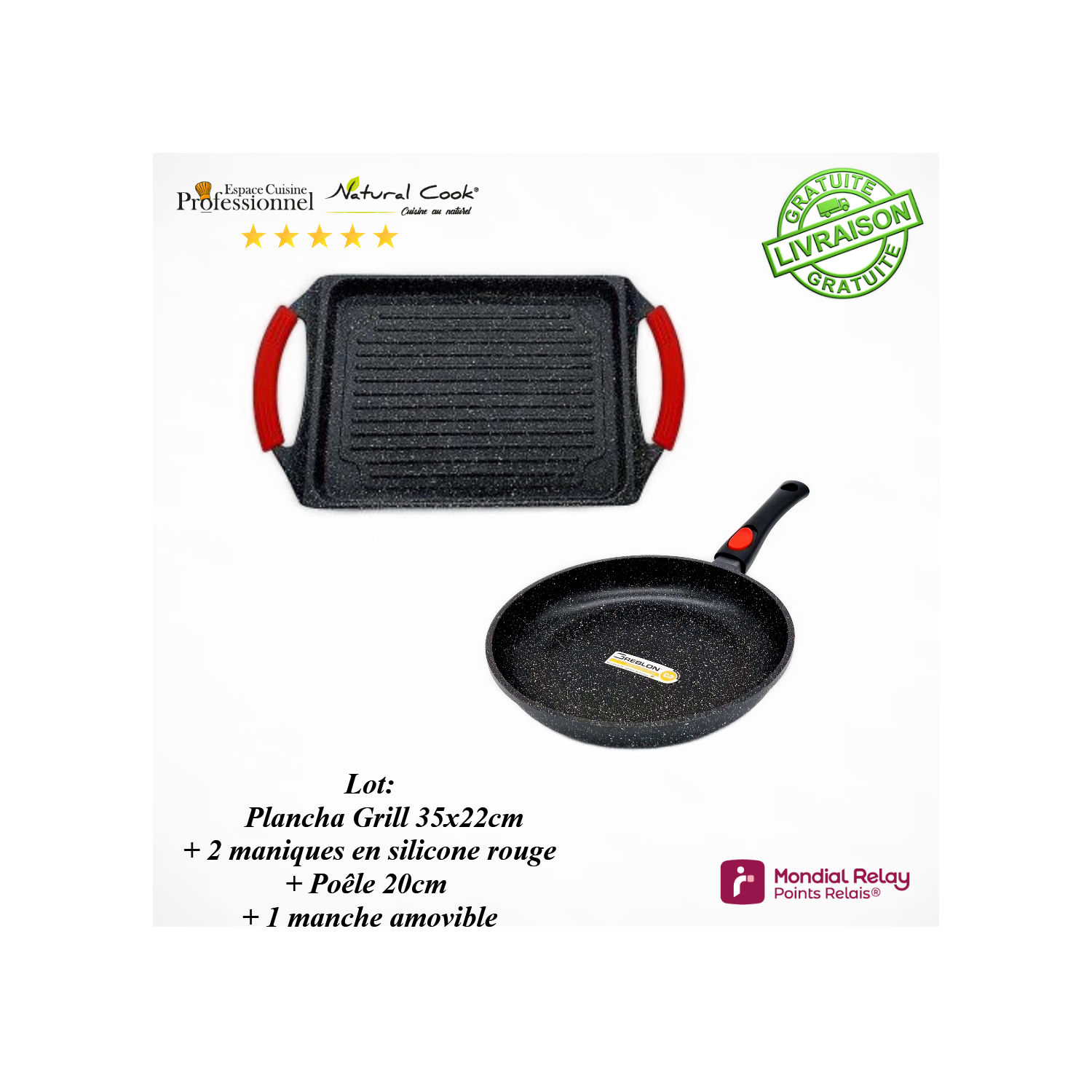 Plancha Grill 36x22cm - Poêle 20cm - Espace Cuisine Professionnel