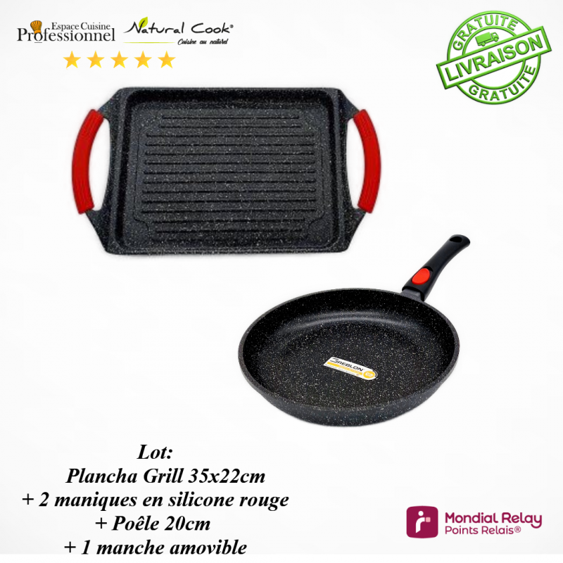 Plancha Grill 36x22cm - Poêle 20cm - Espace Cuisine Professionnel