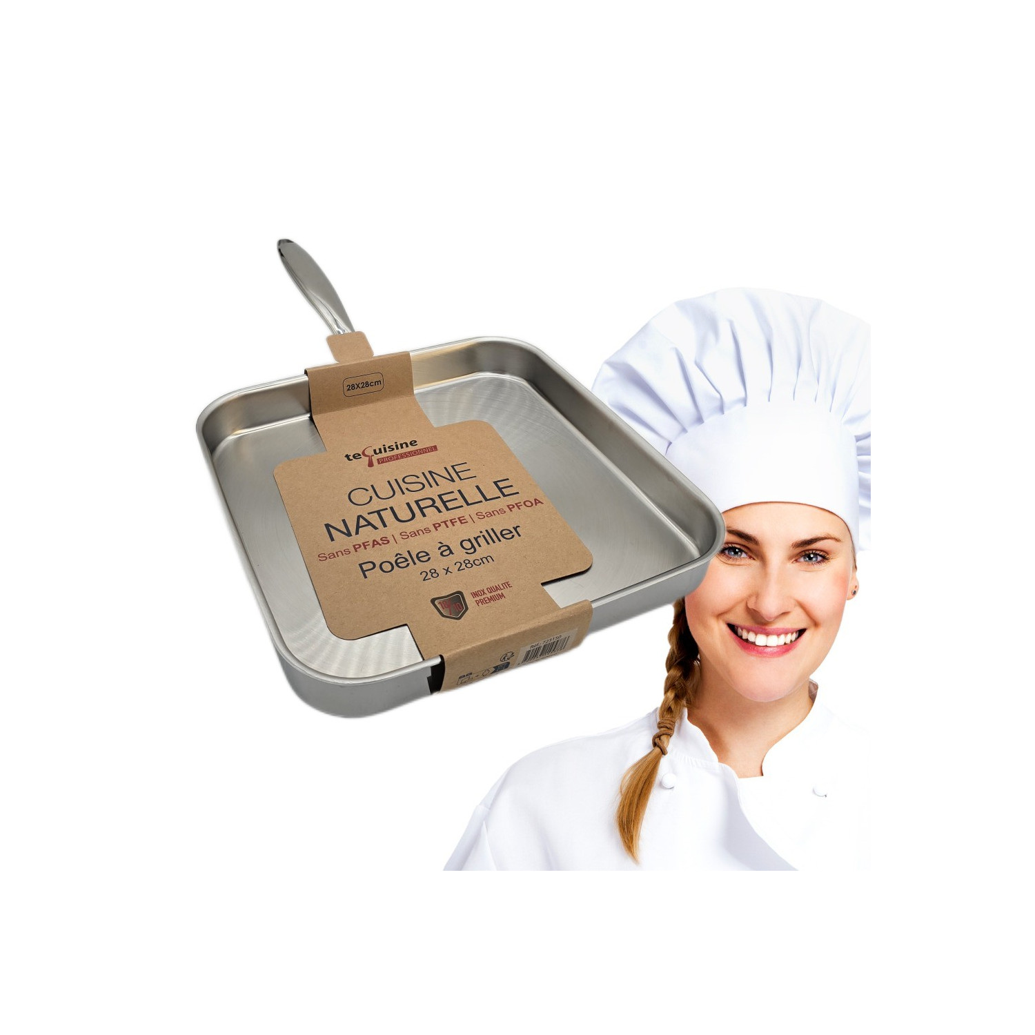 Poêle 28cm carré - Inox matériel Professionnel