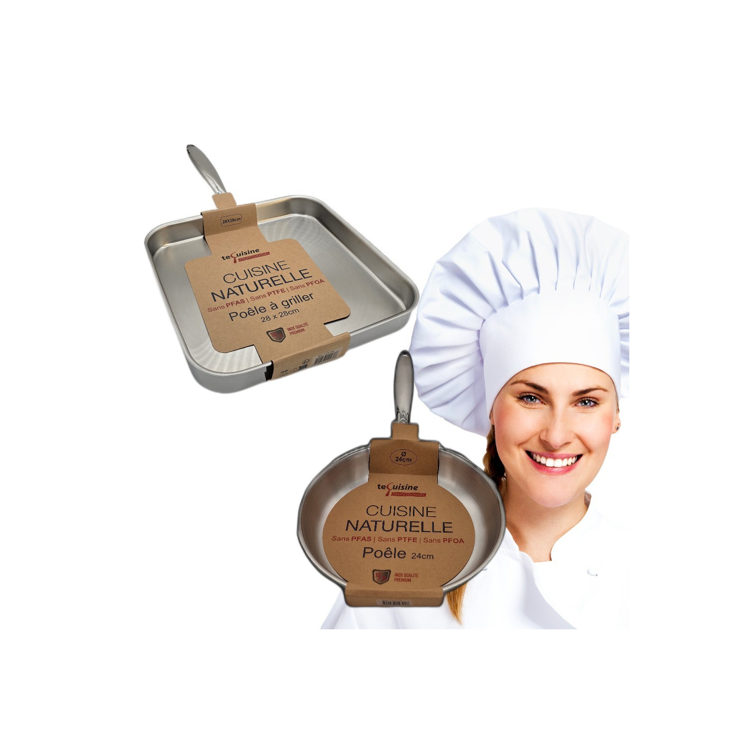 Poêle 28cm carré - Poêle 24cm Inox matériel Professionnel ESP