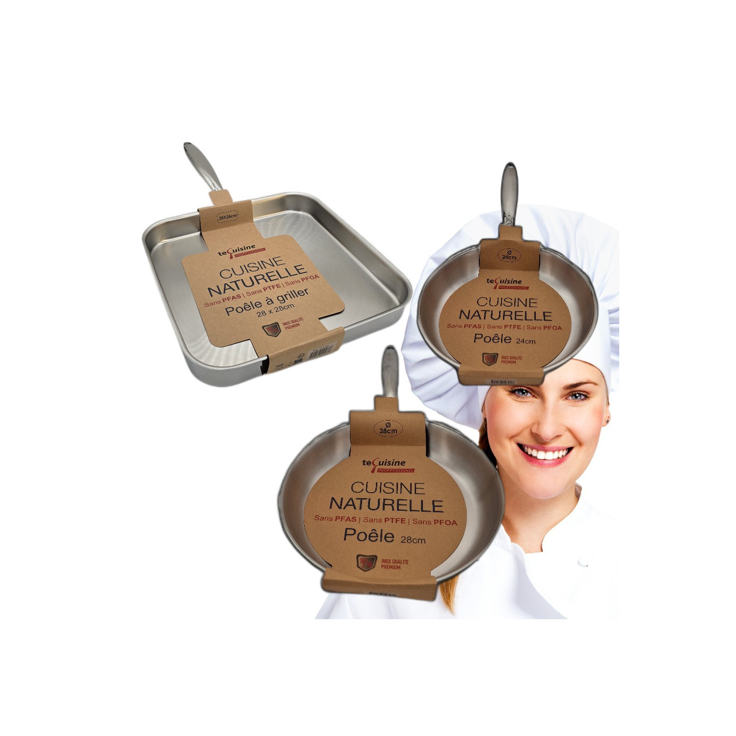 Poêle 28cm carré - Poêles 24-28cm Inox matériel Professionnel ESP