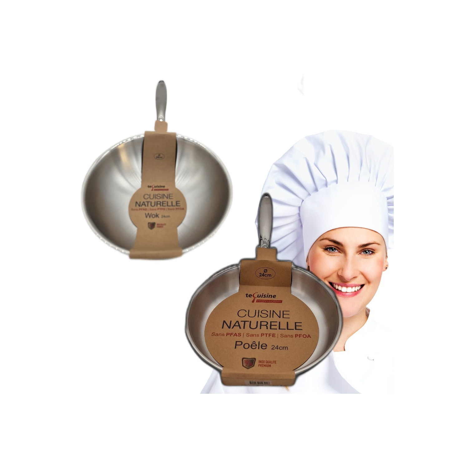 Wok 24cm - Poêle 24cm Inox matériel Professionnel ESP